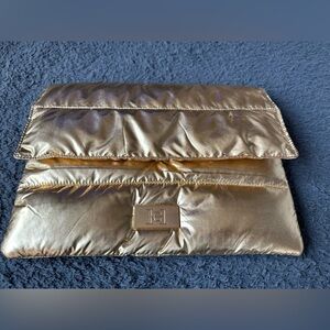 Carolina Herrera large soft gold fantasy puffer clutch bag purse